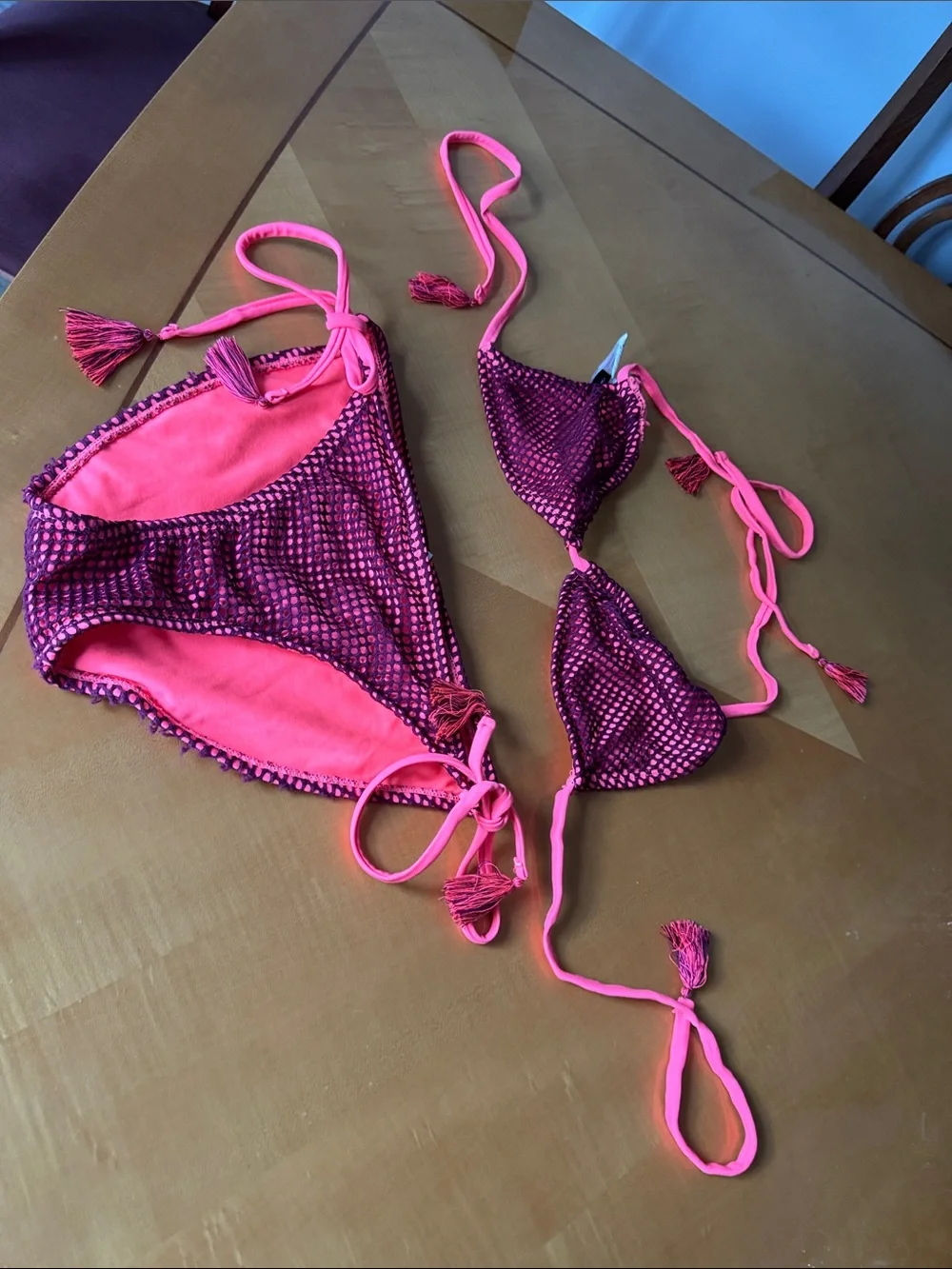 Trillium Hot Pink and Magenta Beaded Crochet Bikini Set size l